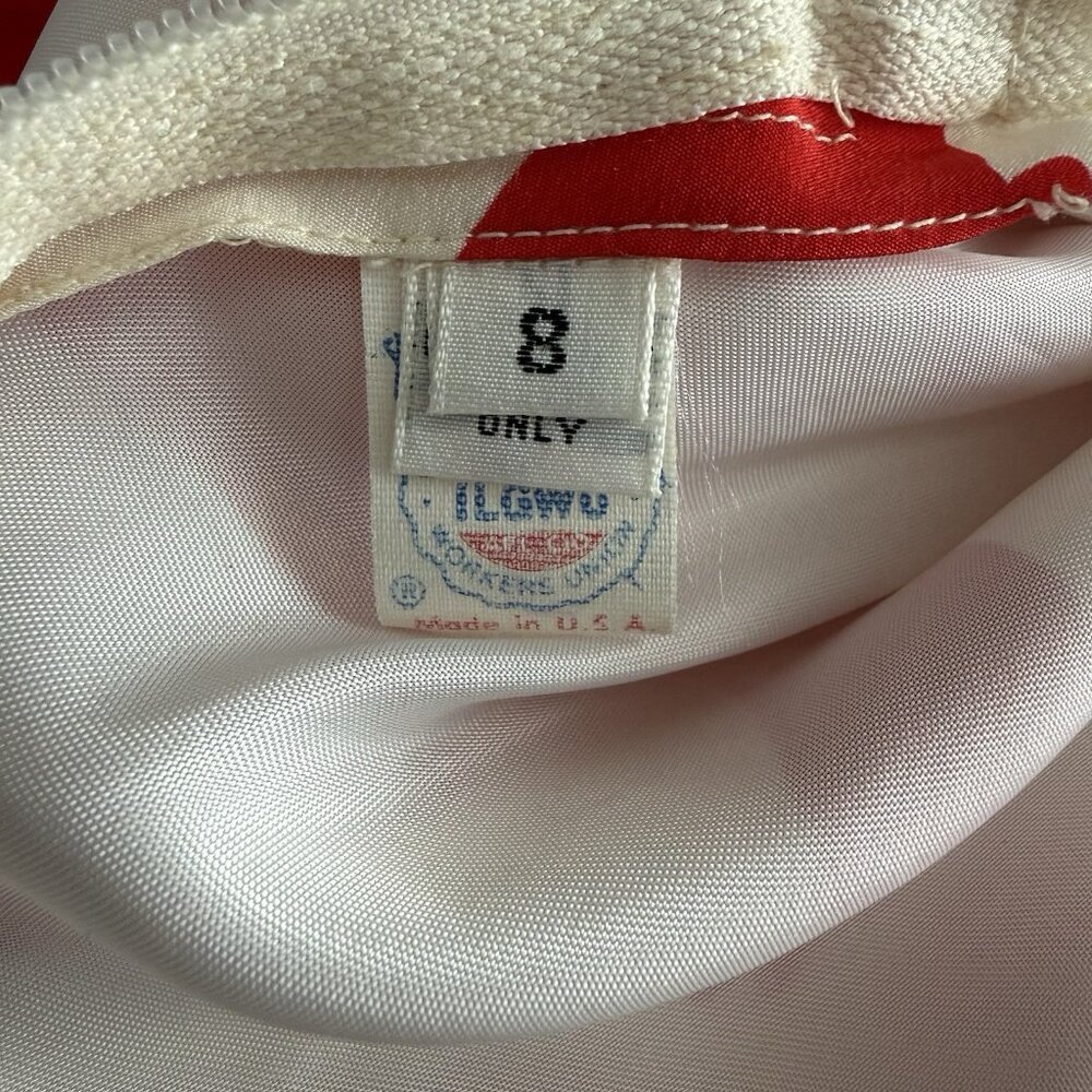 Oscar de la Renta Vintage 80’s Silk Long Maxi Gown Dress One Shoulder Wht Red S - Picture 9 of 10